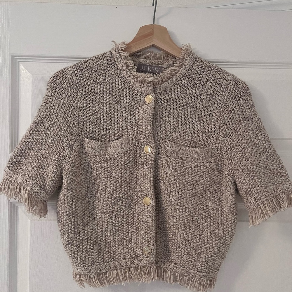 J. Crew Kids Tan Knit Blazer with Fringe